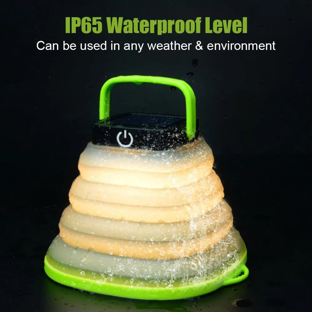 Collapsible camping light IP68 waterproof solar foldable lantern with bowl shape design, black colour