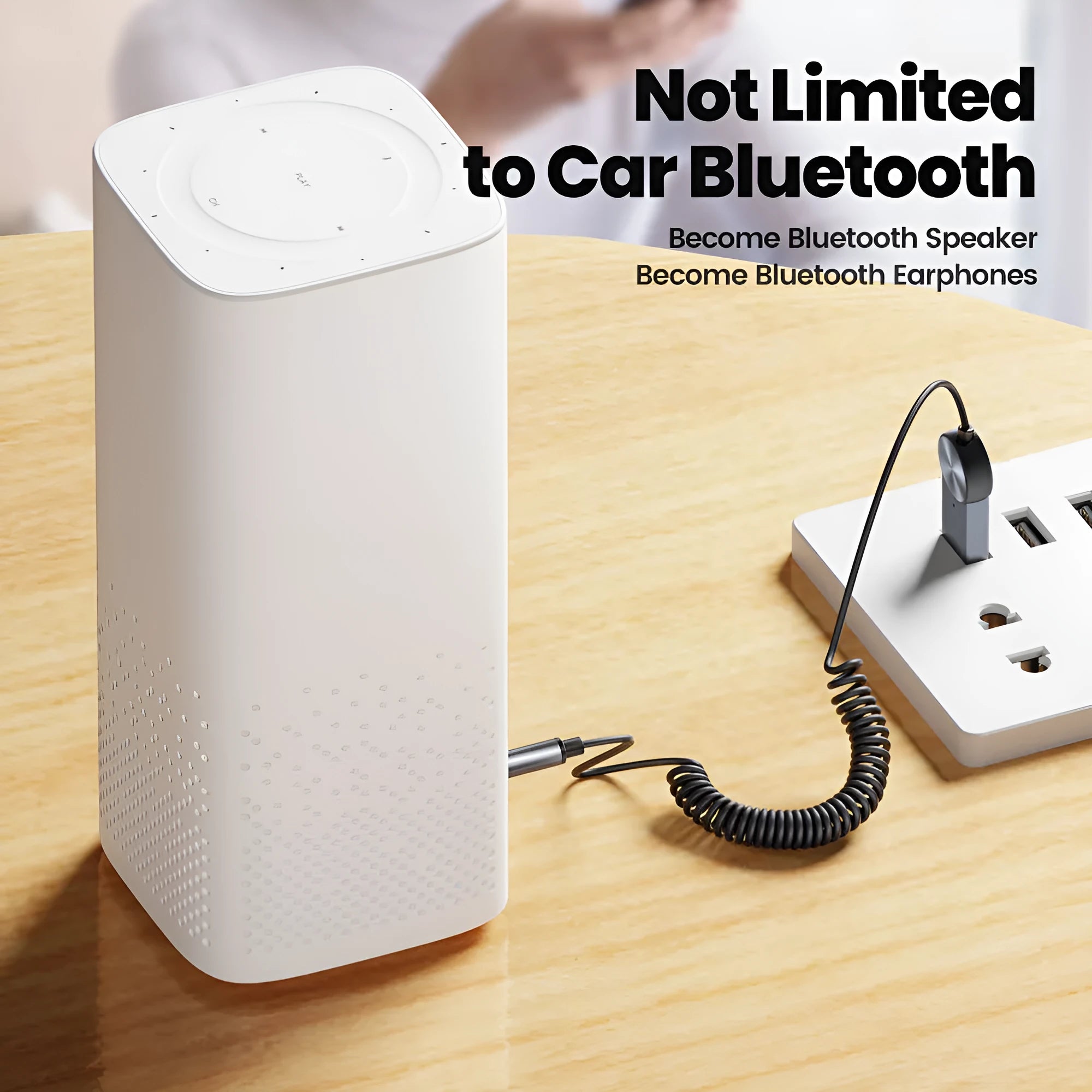 New AUX car Bluetooth sound receiver in black aluminium alloy with USB AUX interface and 35-100cm cable