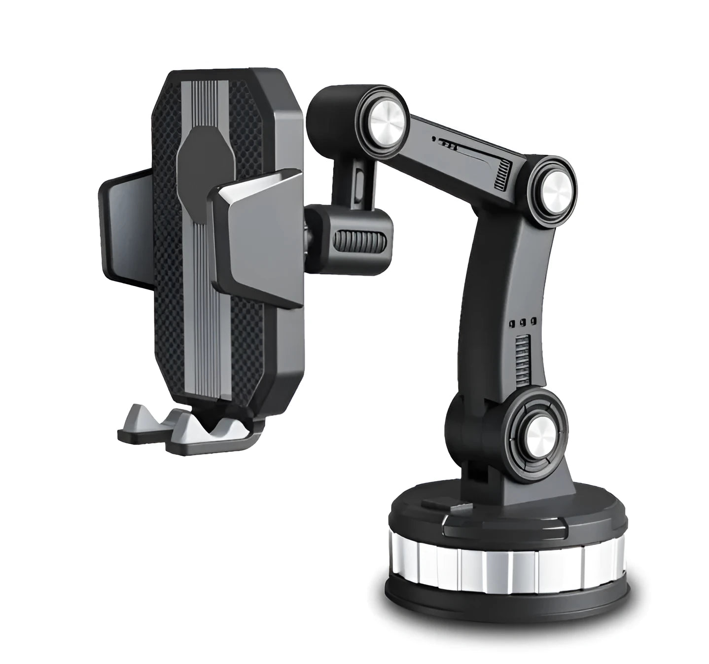 Car mount bracket stretch suction cup phone holder in black for dashboard use
