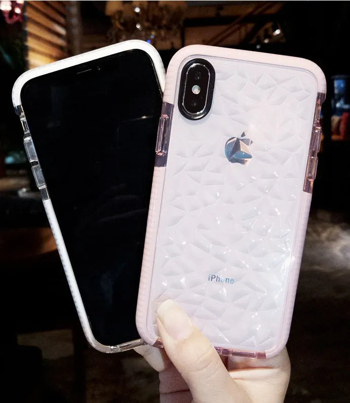 Striped TPU phone case for iPhone in pink, white, or black border options
