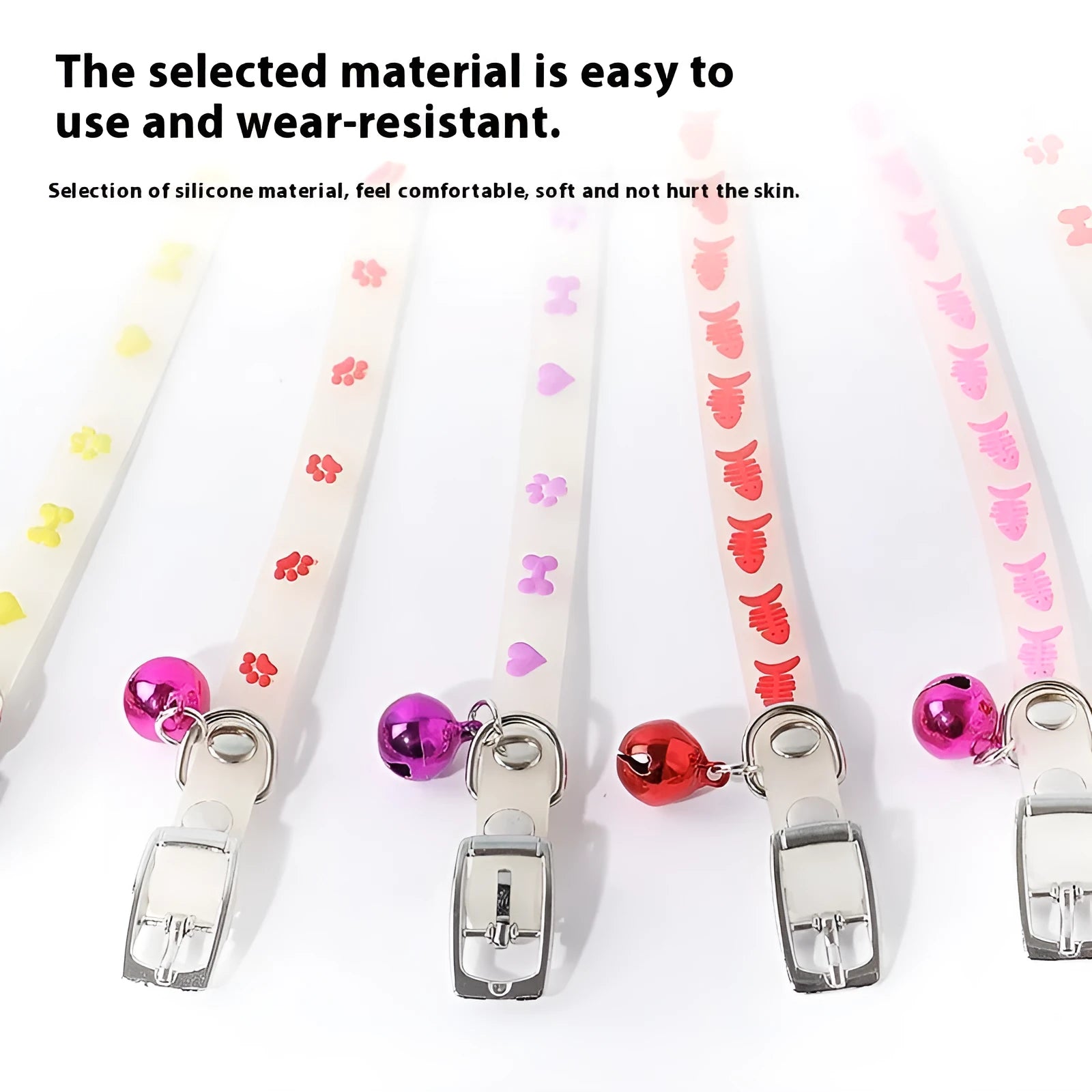 Cat luminous collar with night-time illumination, adjustable 29cm rope, metal bell, and silicone chain