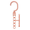 Blue revolving wardrobe hanger with five rotating branches and handle for space saving