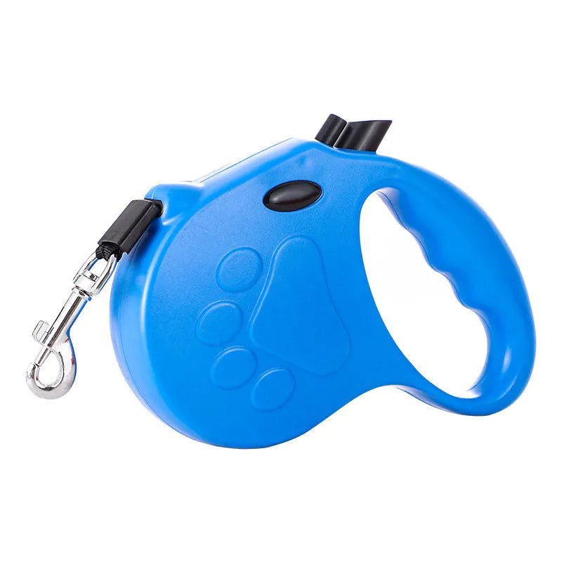 Automatic telescopic traction rope for pets in ABS plastic, 140x168mm, available in multiple colours including Footprint Black and Dog Head Sky Blue