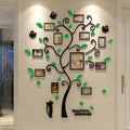 Acrylic family photo frame tree wall sticker with 11 frames, black branch design, adhesive backing