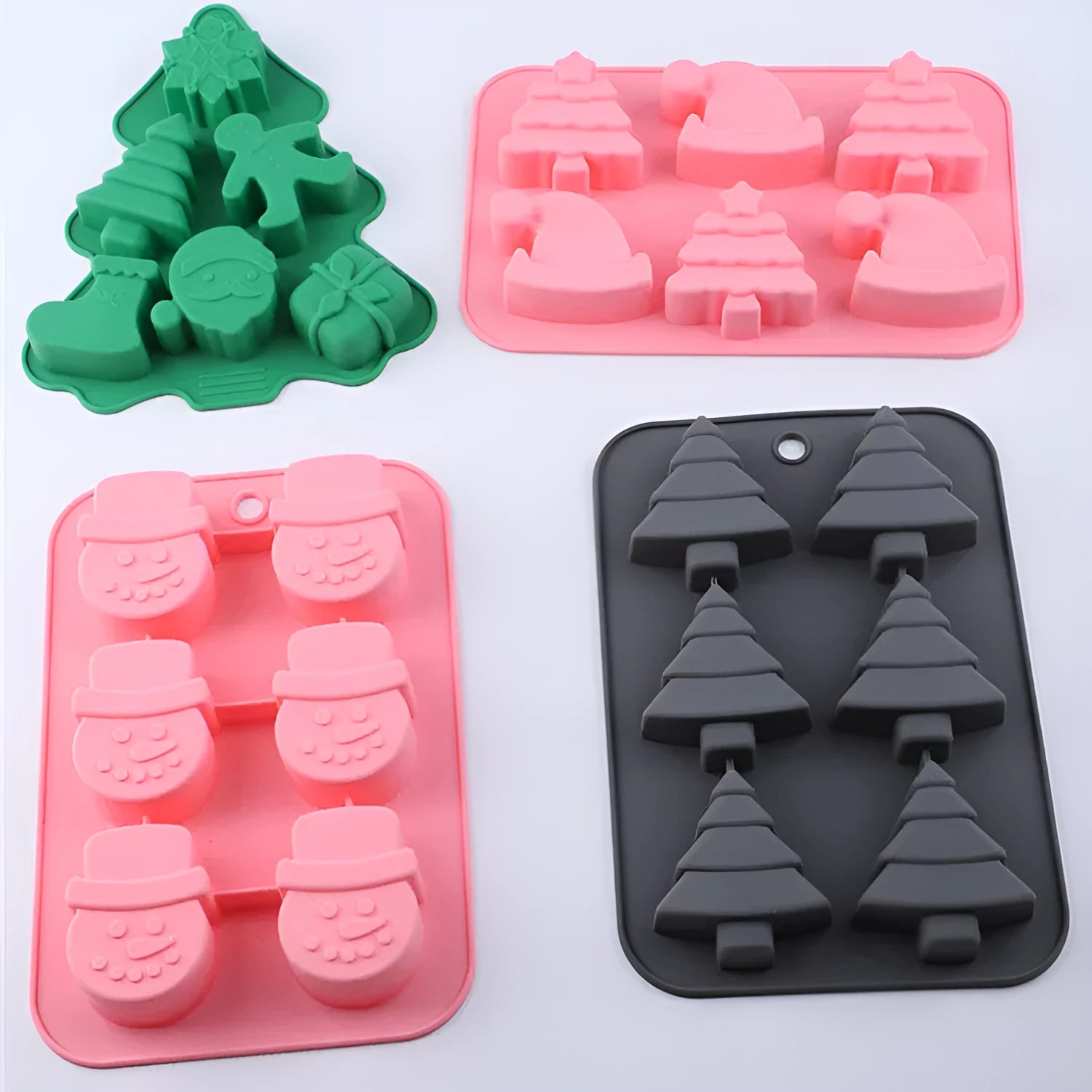 Christmas silicone 6-grid baking mold with festive shape cavities in pink colour option