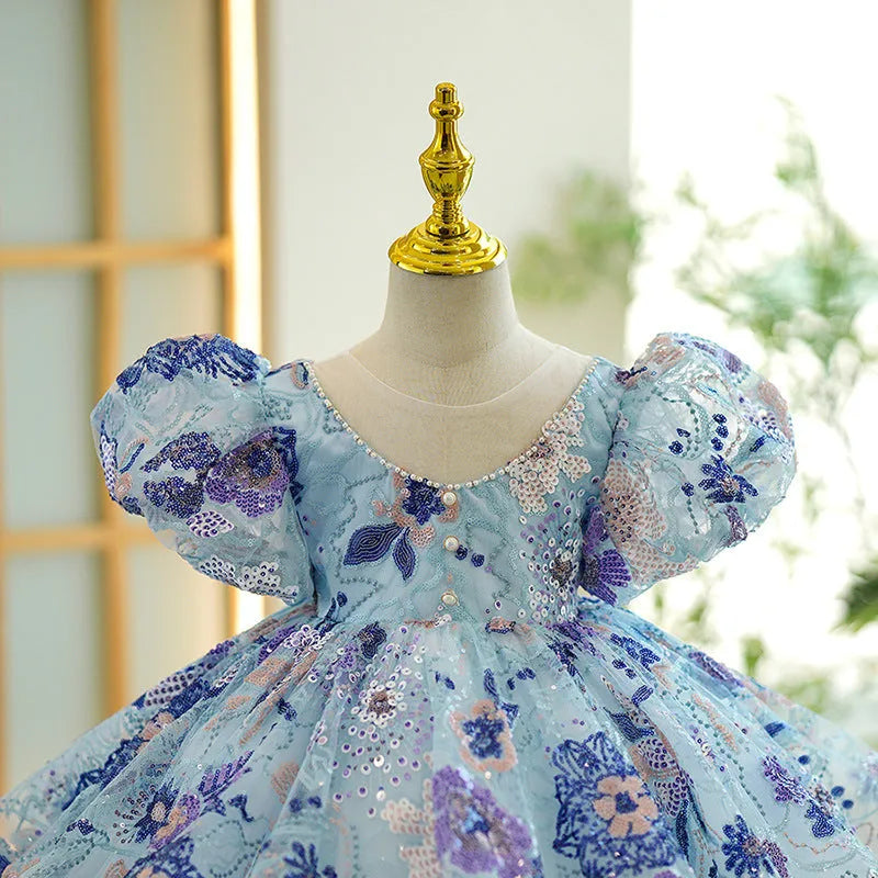 Blue polyester princess dress for girls, full length, available in sizes 80cm to 160cm