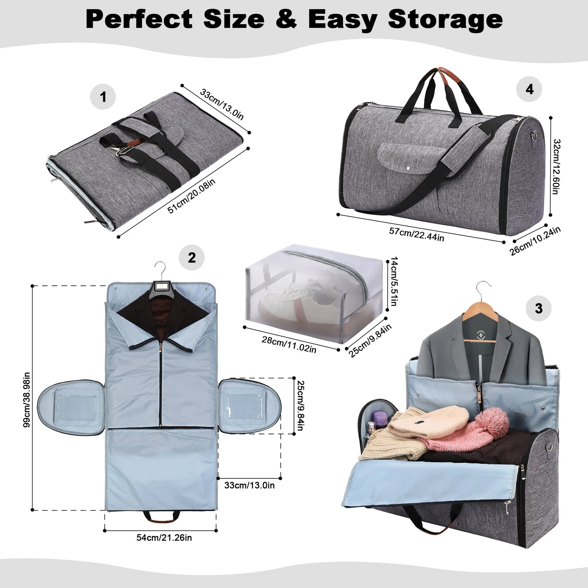 Foldable Oxford cloth duffel bag in dark blue with 36-55L capacity for travel and workouts
