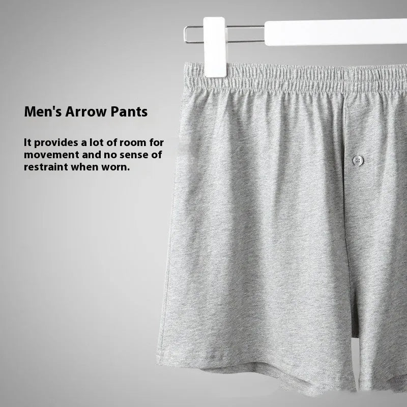 Men's pure cotton boxer underwear in light grey colour showing high waist and loose shorts design