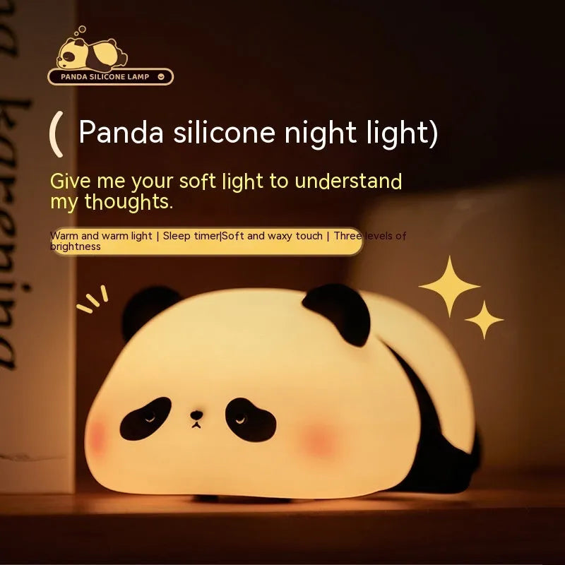 Cartoon panda silicone night light for children with warm white LED glow