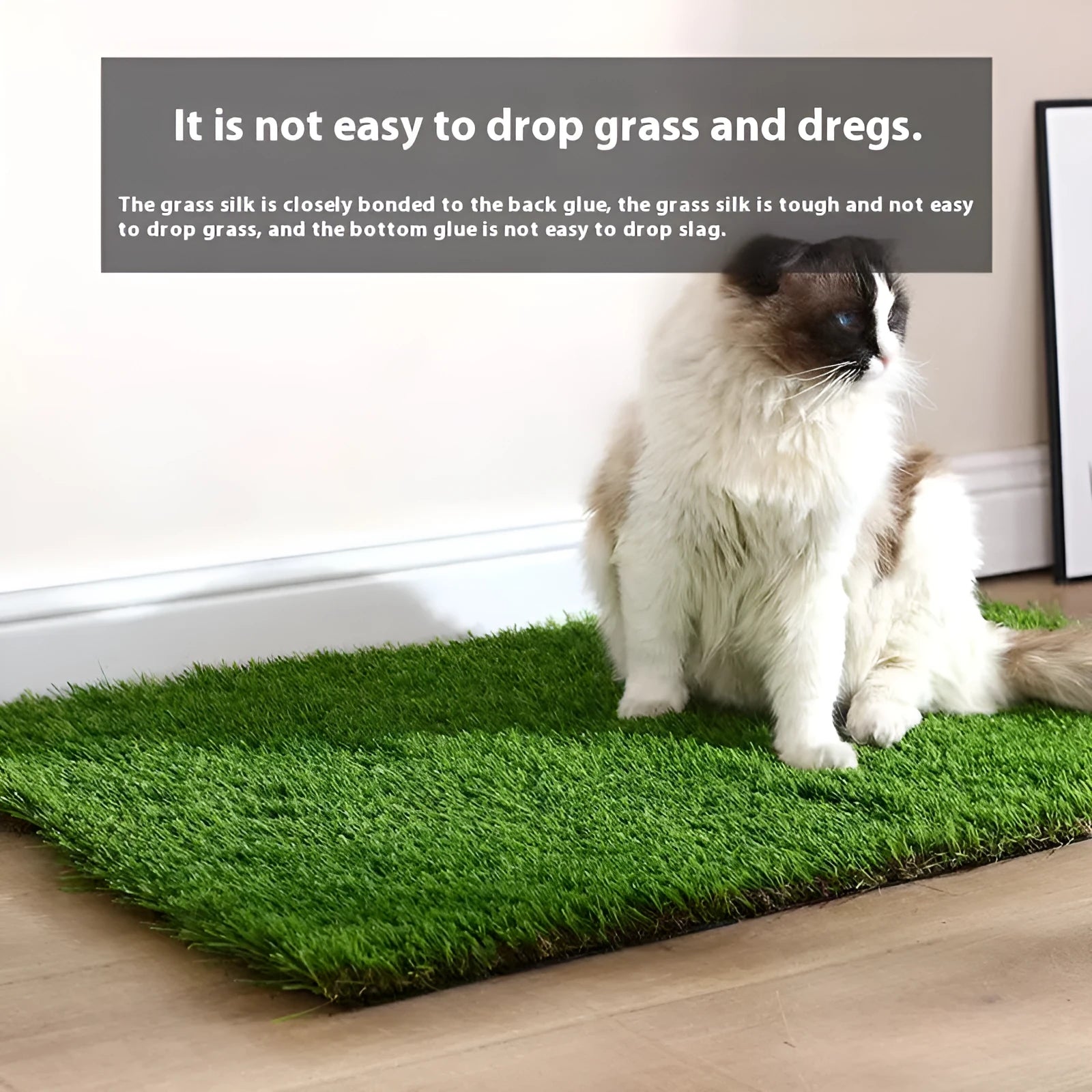 Green plastic emulational grass dog toilet mat on floor
