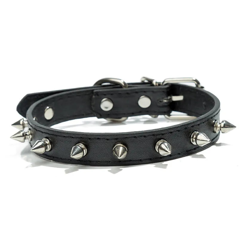 Studded PU leather dog collar in various colours with metal decorations and alloy fastener