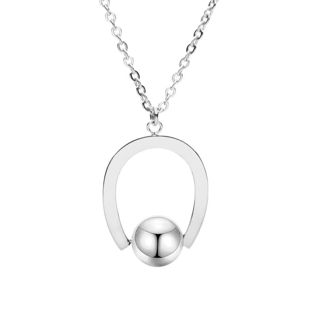 Stainless steel bead chain necklace with geometry pendant on cross chain style