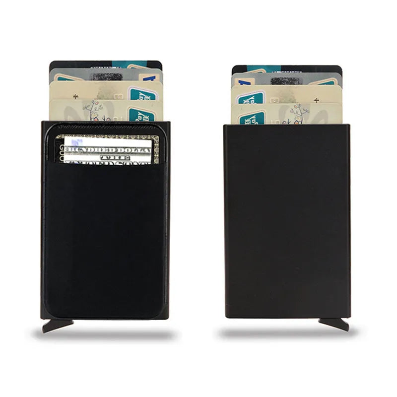 Aluminium alloy metal credit card holder with frosted finish in a choice of eight solid colours.