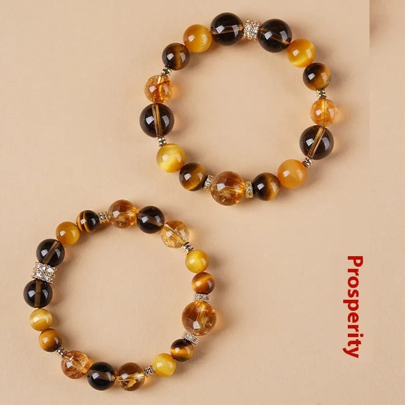 Lucky Jinba chunky yellow tiger-eye crystal bracelet with geometric beads in unisex design