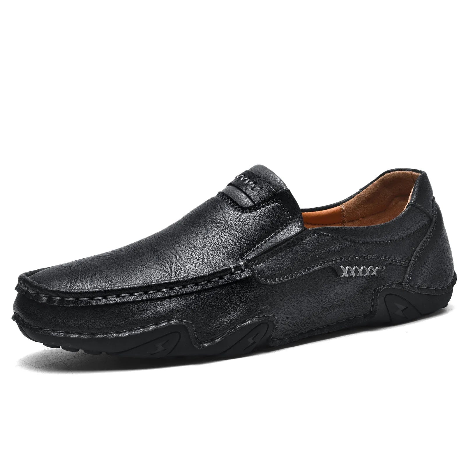 Leather lined slip-on casual shoes with flat rubber sole in multiple colour options