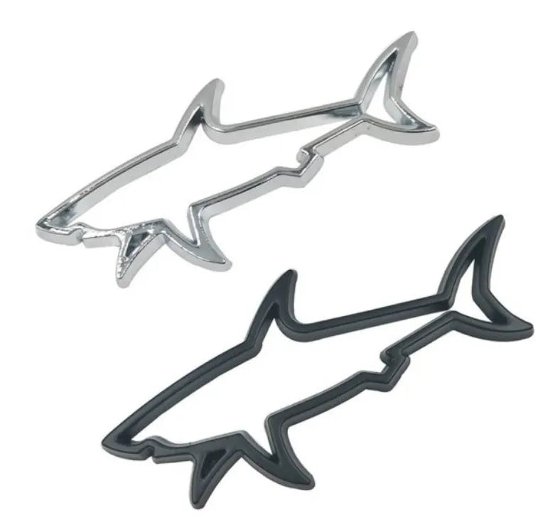 Personalised hollow shark metal decorative label in zinc alloy for car body 7.8x3.5cm silver