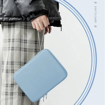 Imitation leather tablet protective case with carrying handle in light grey colour