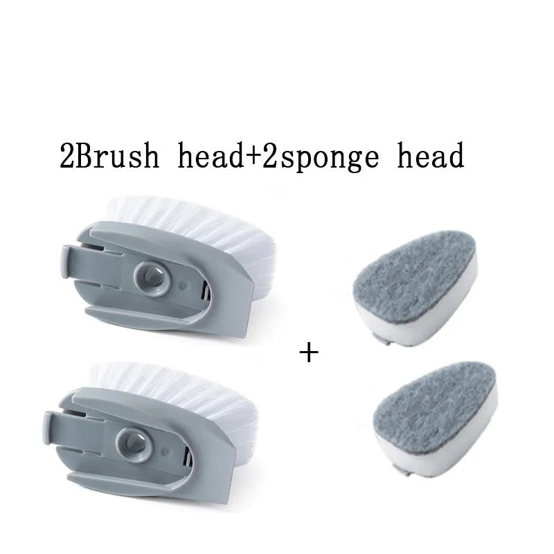 2-in-1 long handle cleaning brush with removable brush head and sponge for kitchen