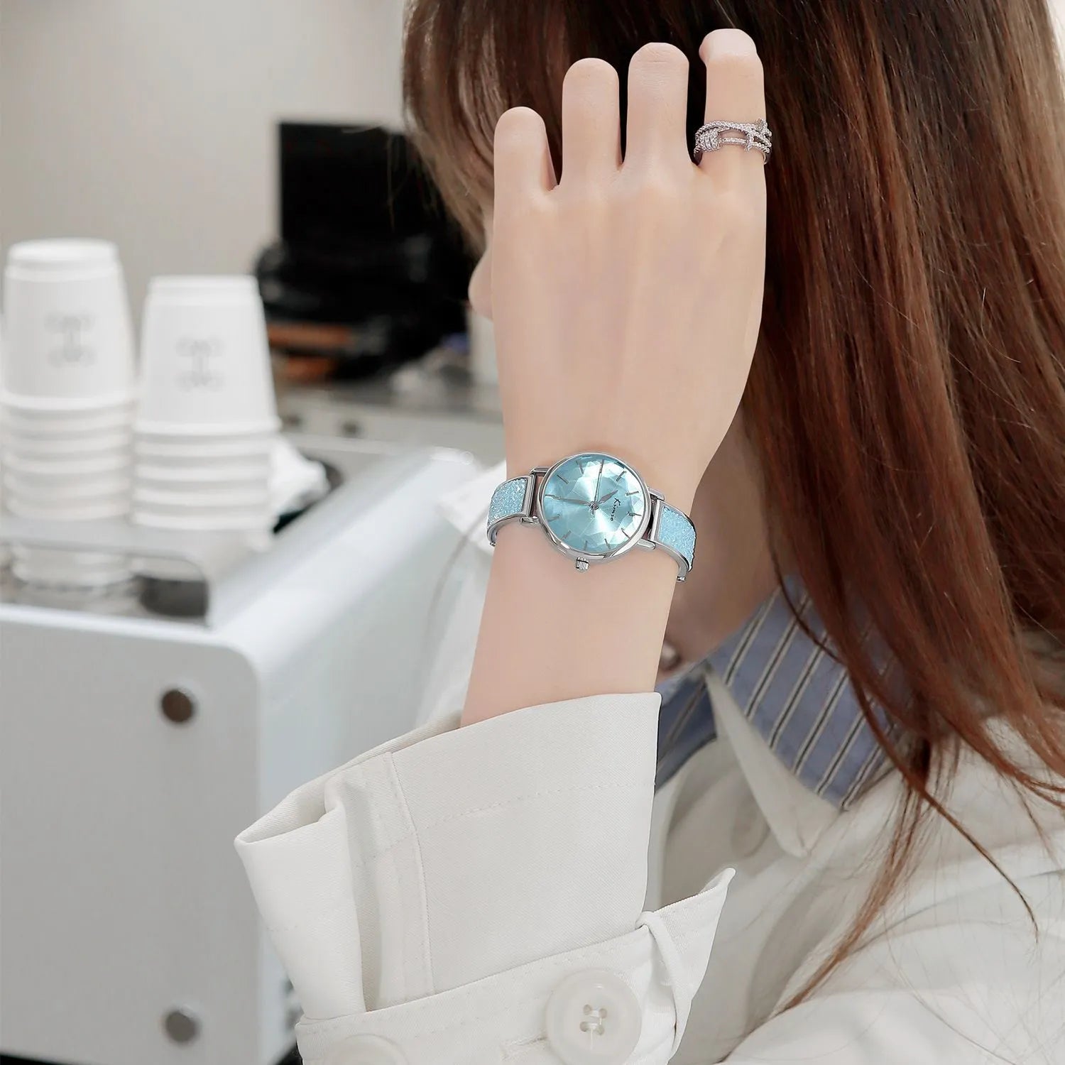 Light luxury women's bracelet in glacier blue gradient colour with 10mm thickness