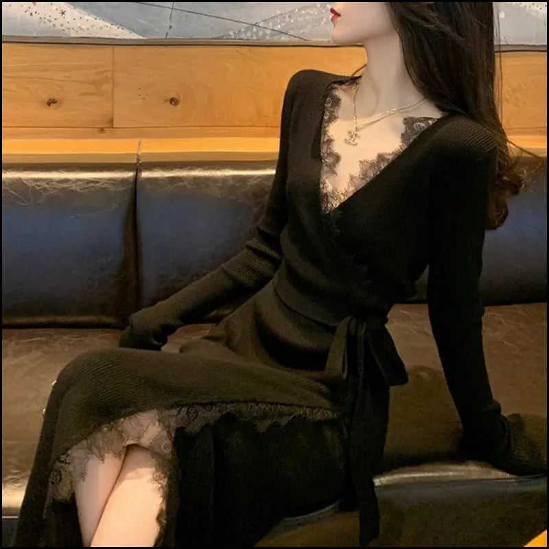 Black slim fit woolen skirt with princess dress silhouette, polyester fabric, free size women's fashion garment