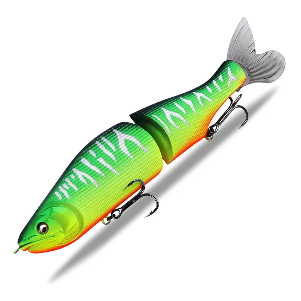 185mm plastic bass fishing swimming bait showing colour options and length measurement