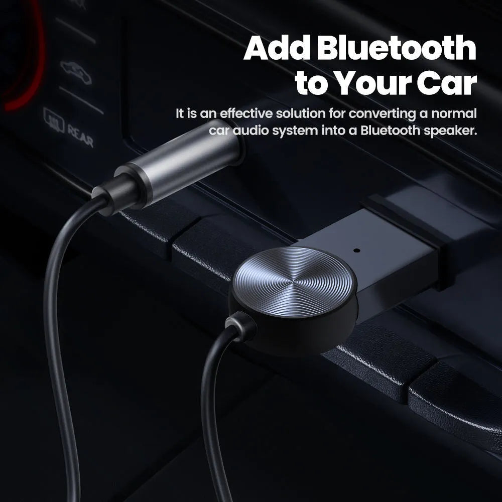 New AUX car Bluetooth sound receiver in black aluminium alloy with USB AUX interface and 35-100cm cable