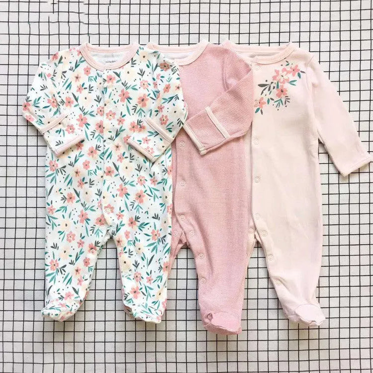 100% cotton baby crawling suit onesie with soft fabric, animal pattern, single breasted closure, trimmed threads, size 6M 59cm