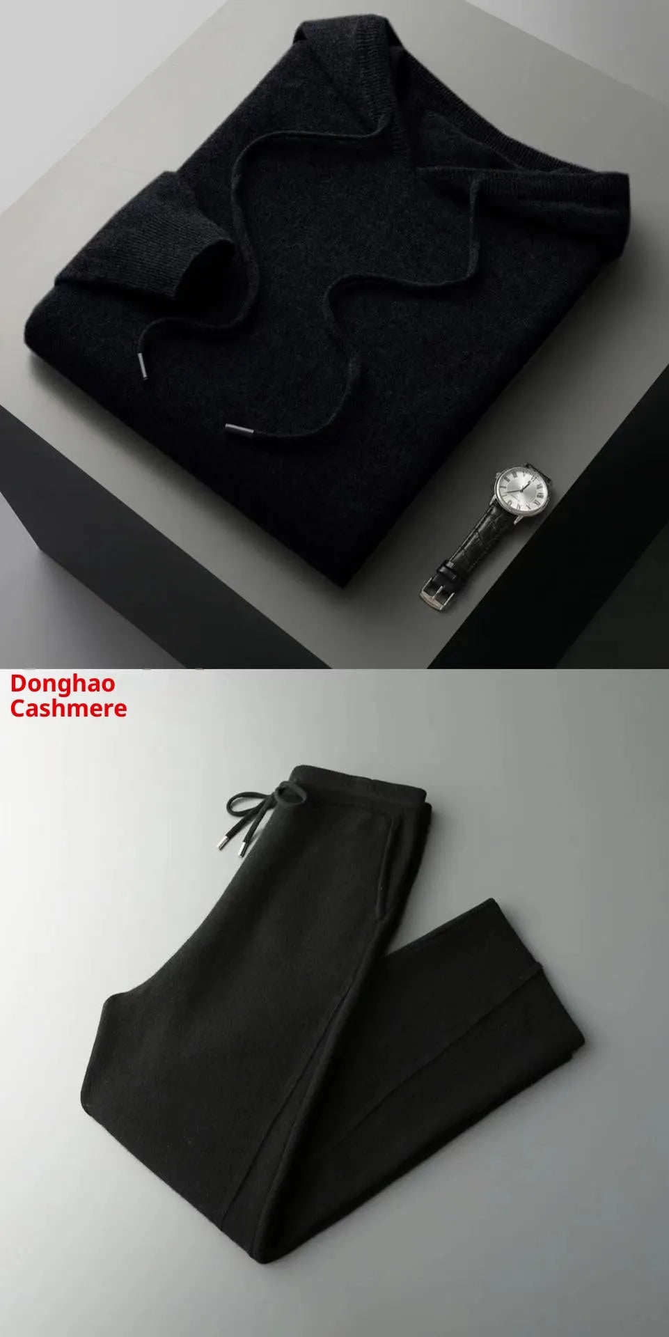Men's seamless wool hoodie and jogger pants casual two-piece set in Dark Gray with drawstring hood and zip front
