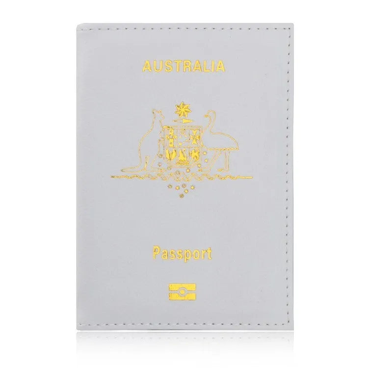 Light blue PU leather card bag with passport and card slots, solid colour European style