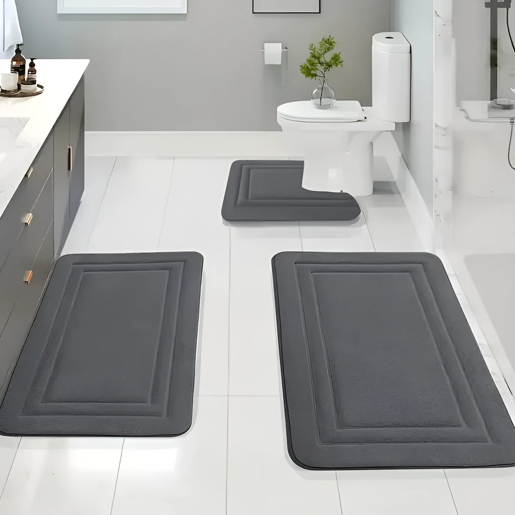 Home Hui-style three-piece bathroom floor mat set in PVC with stripe, solid, and grid patterns, 40x50 40x60 50x80cm