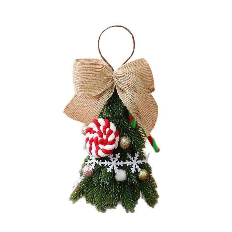 Red and white snowflake mini Christmas tree ornament made from PE foam, 21cm tall, hanging on a branch