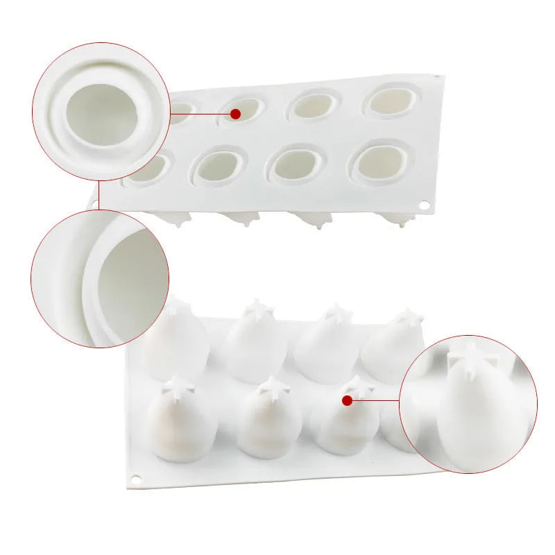 Silicone baking mould with six pineapple and pine cone shaped cavities for Italian desserts