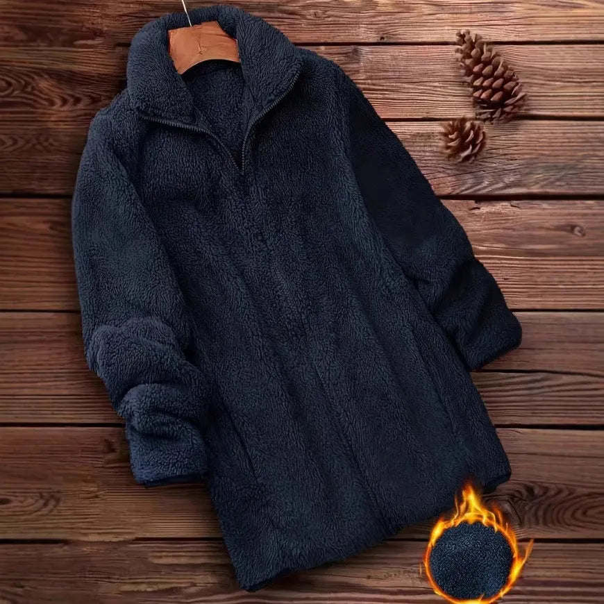 Double-sided velvet fleece outdoor coat in black, navy blue, or khaki colour