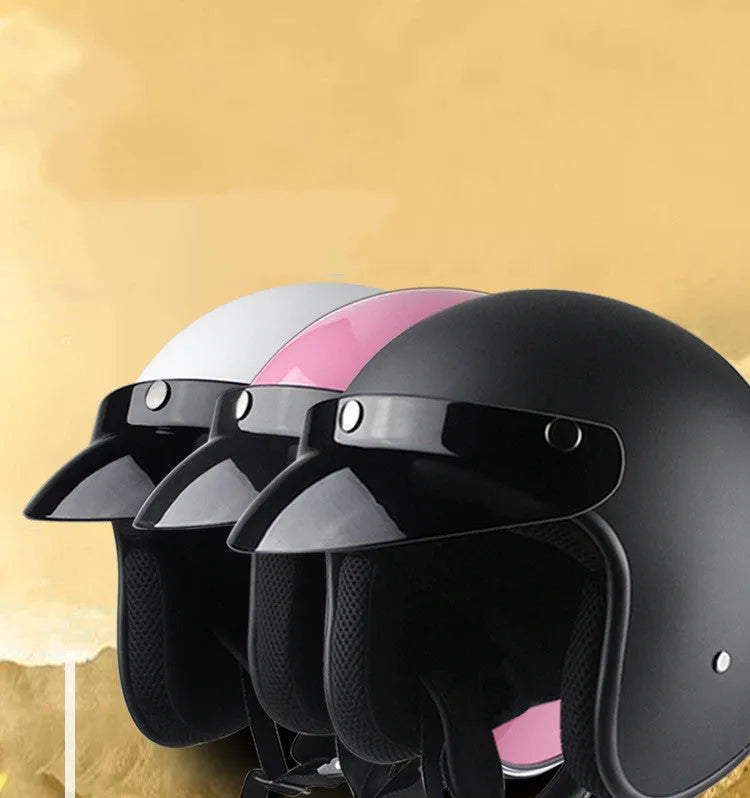 Men and women retro half-face motorcycle helmet in matte black with ABS shell