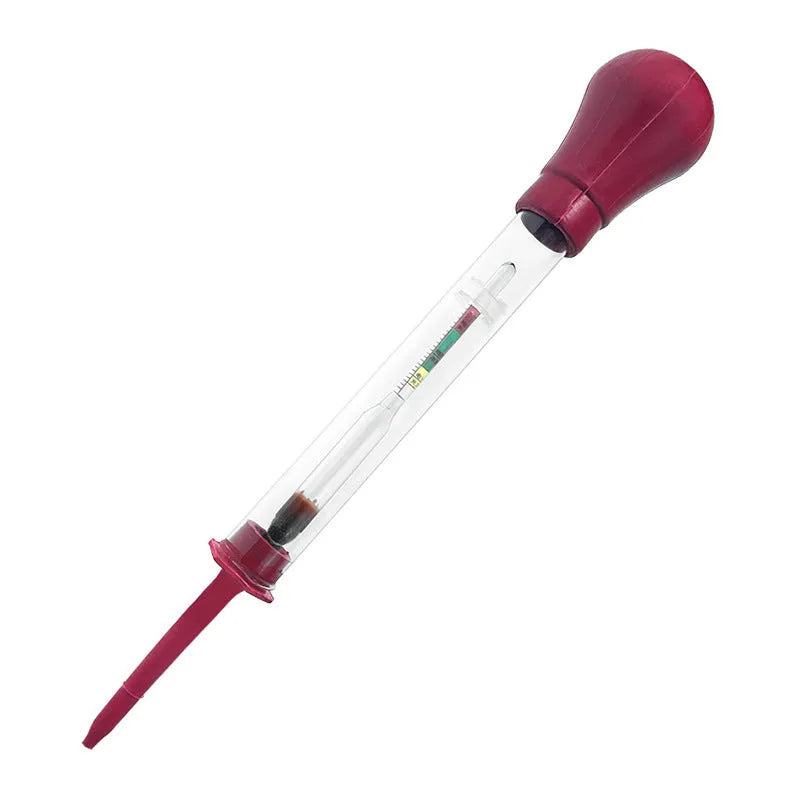 Electrohydraulic hydrometer for battery electrolyte measurement with glass construction and suction-type operation