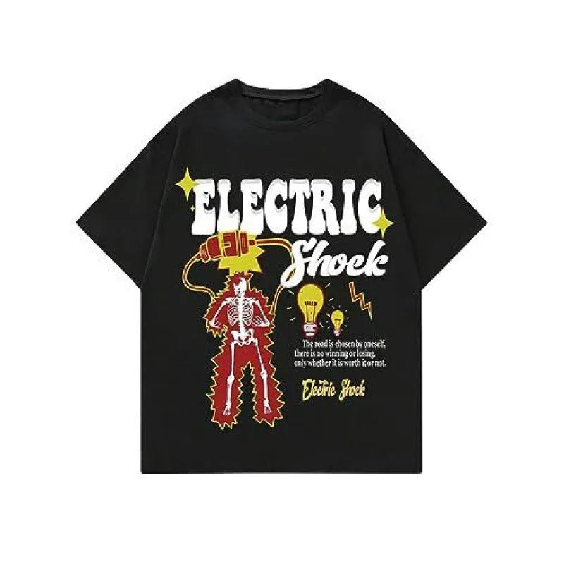 Men's printed short-sleeve casual sports T-shirt showing digital pattern design on polyester fabric.