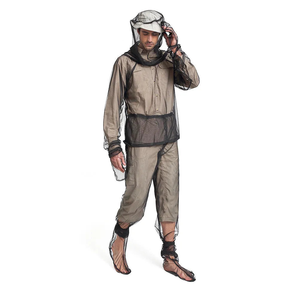 Anti mosquito suit with hood and pants in breathable mesh fabric for outdoor camping and hiking