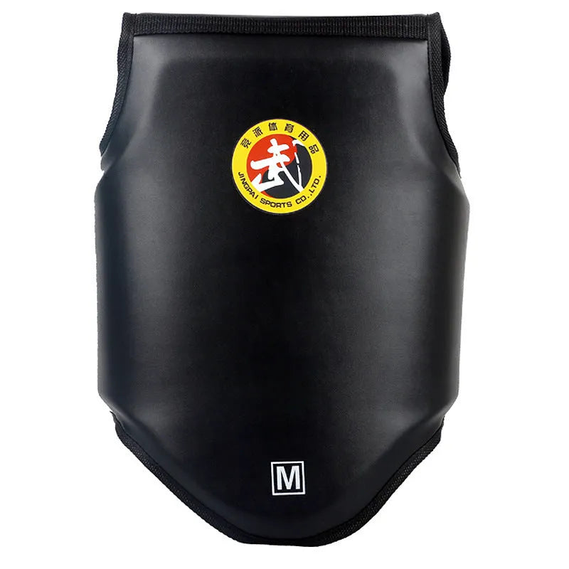 Red boxing helmet with integrated chest protector for fighting training