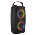Portable Bluetooth speaker with colour light and radio in black plastic casing with button controls