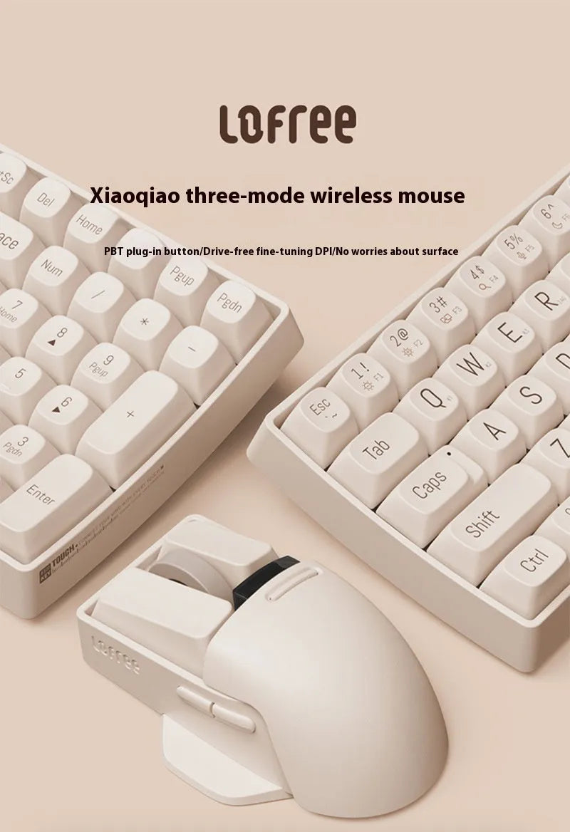 Soft tofu coloured wireless ergonomic mouse with USB-C cable and 2.4G receiver