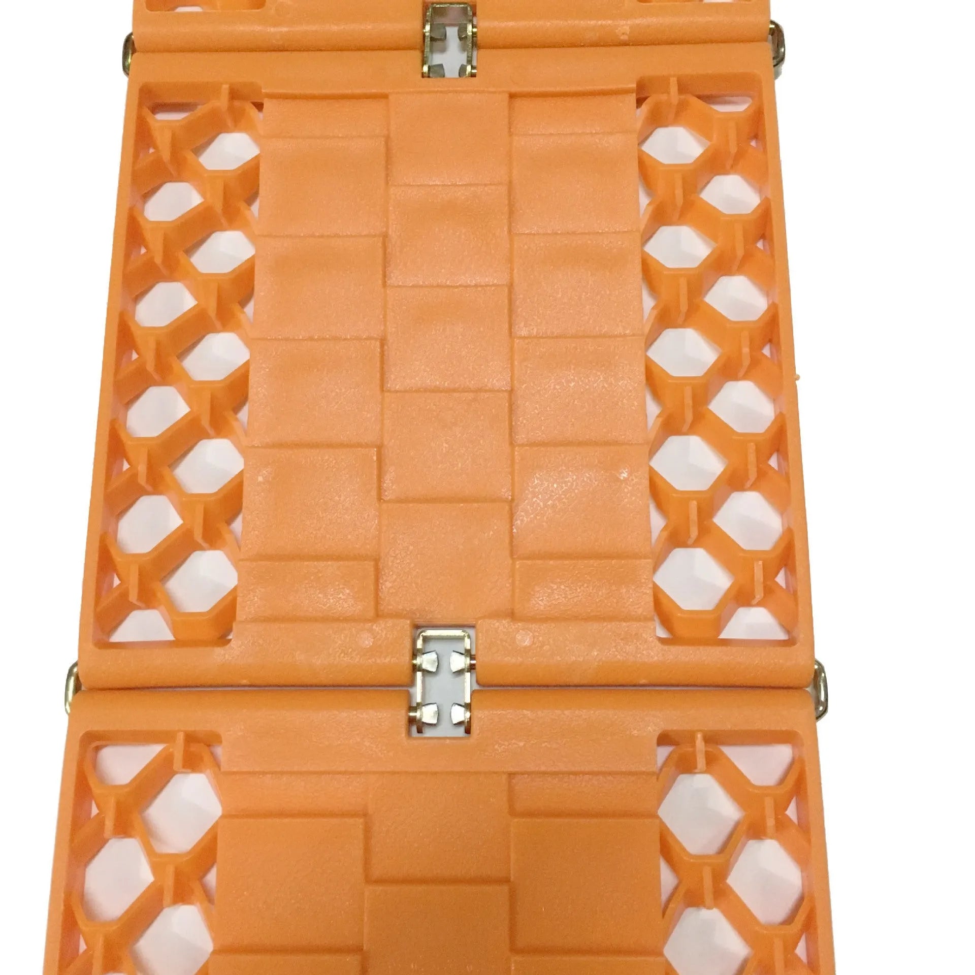 Orange folding rescue boards for vehicle recovery in mud and snow conditions