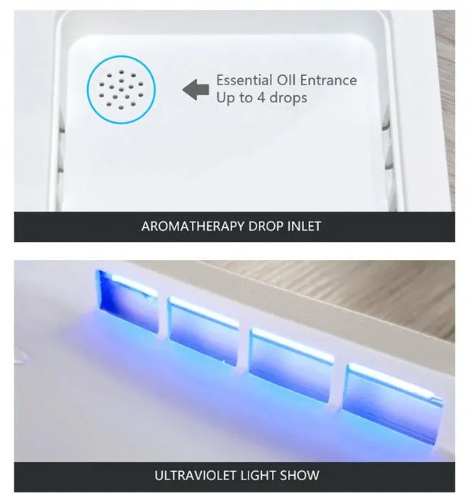 Blue UV phone sterilizer disinfection box with closed lid on a table.