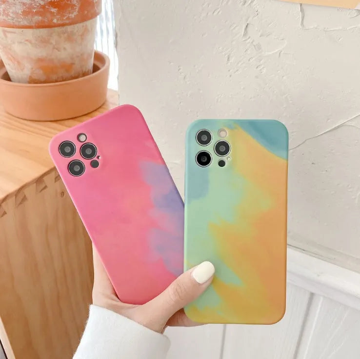 Soft silicone iPhone case with oil painting gradient geometry abstract design in blue colour
