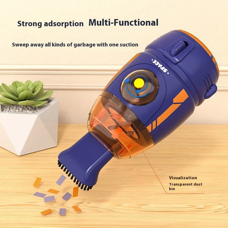 USB rechargeable desktop vacuum cleaner in blue with handheld design for keyboard cleaning