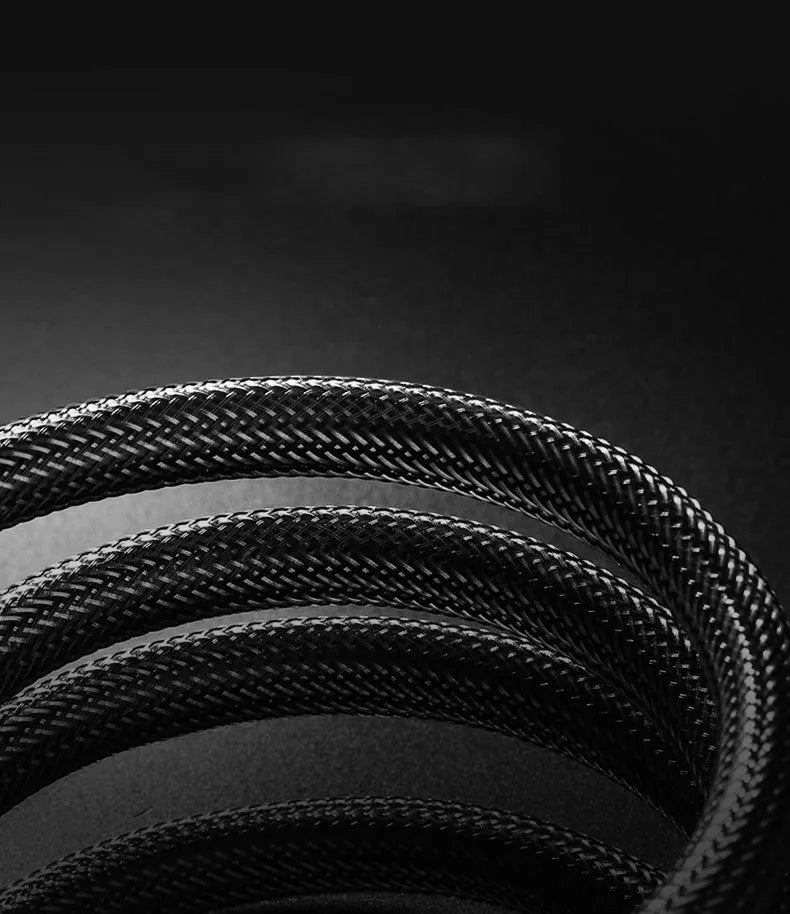 5 metre long black HDMI cable with gold-plated connectors on a white background.