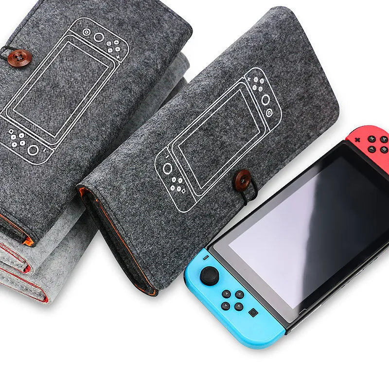Nintendo Switch felt carrying pouch case with game card slots and dual compartments