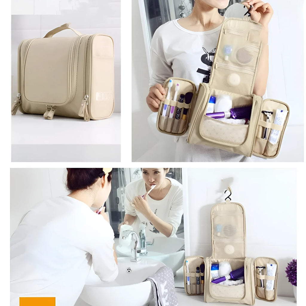 Travel waterproof cosmetic bag in beige made from ABS material for storing toiletries