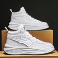 Men's black and white platform high-top board shoes with round toe and artificial PU upper