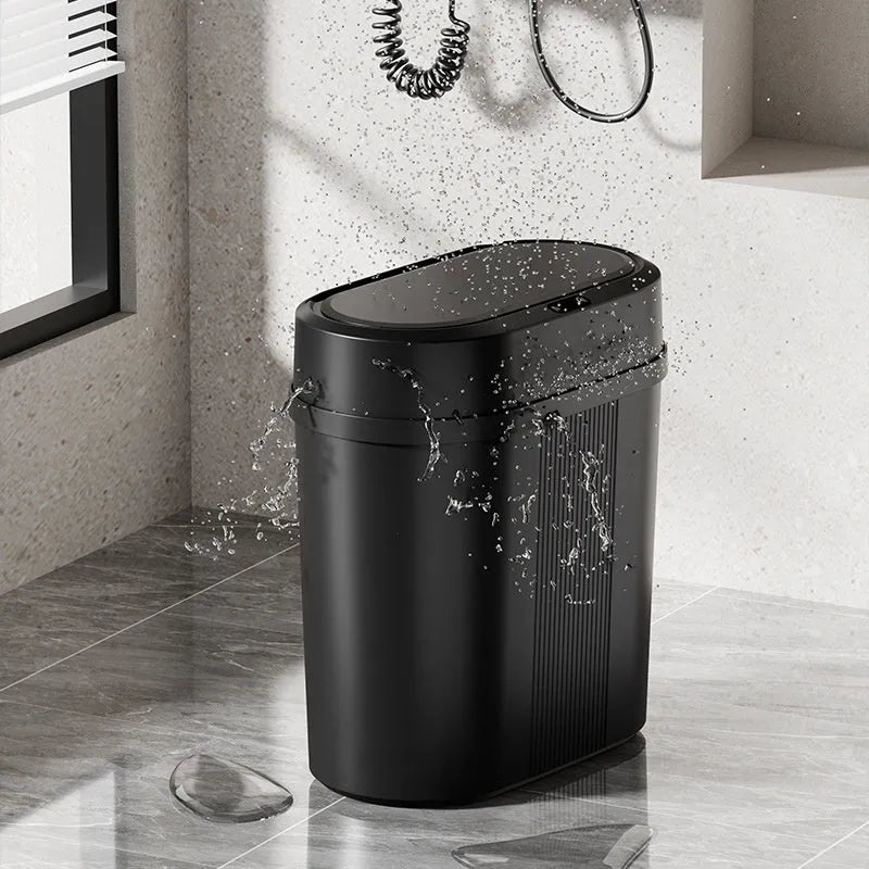 Smart trash can with waterproof sealed lid in black or white, square PP body for home use