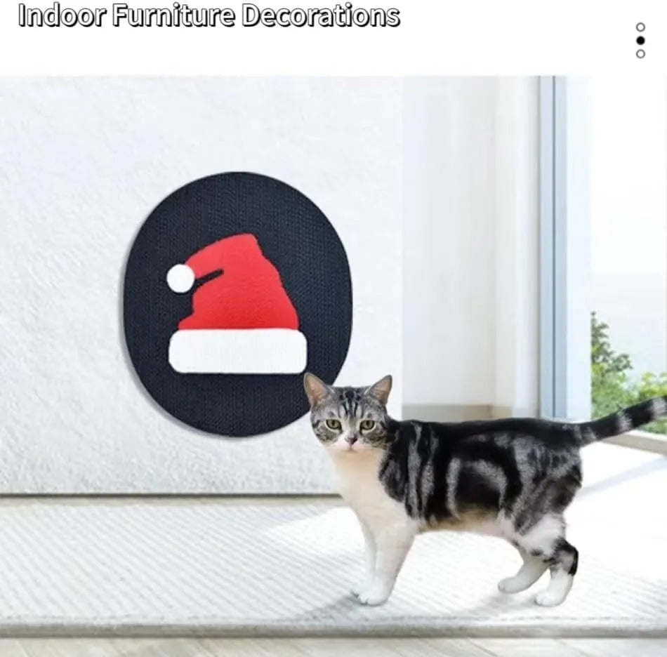 Wall mounted vertical cat scratch pad made of corrugated cardboard on a home wall
